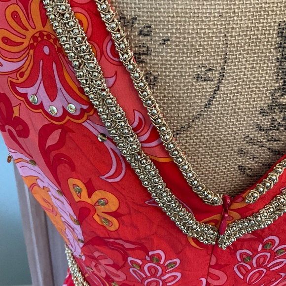 MUSE Boston Proper Mod Y2K pucci inspired retro floral silk Lotus dress coral 6 - Picture 15 of 15